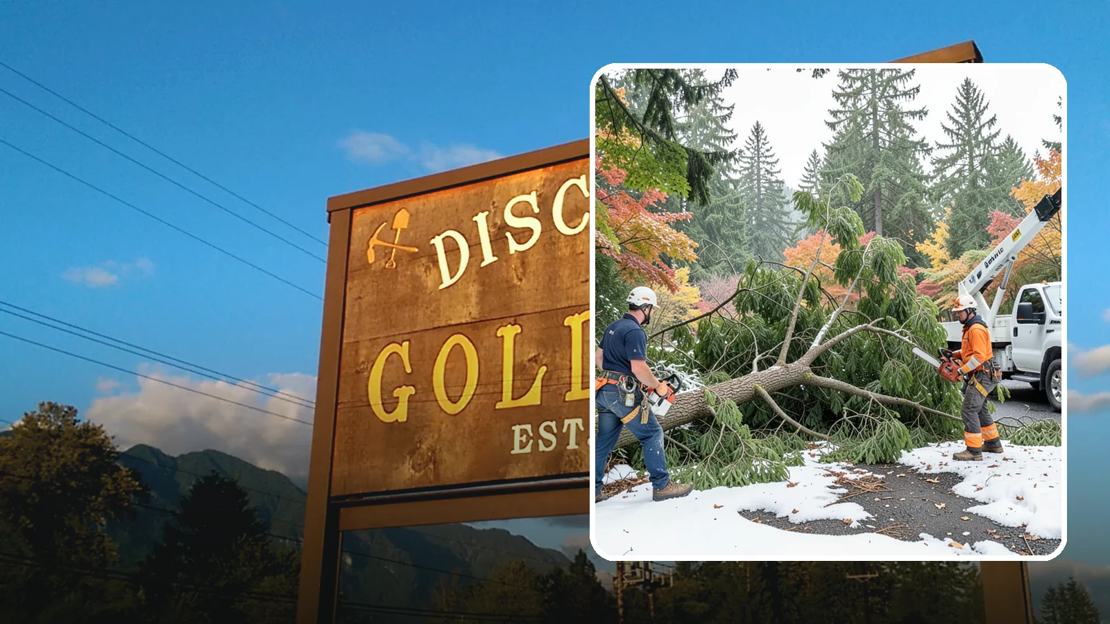 Snow and ice damage cleanup in Gold Bar, Snohomish County, WA - The cleanup of trees damaged by snow and ice loading.