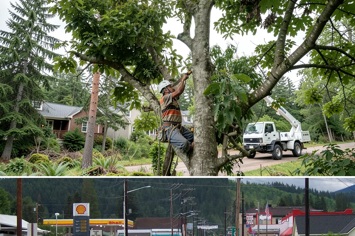 Snow and ice damage cleanup in Granite Falls, Snohomish County, WA - This service is performed during winter months following snow and ice loading events to relieve tension on limbs and remove...