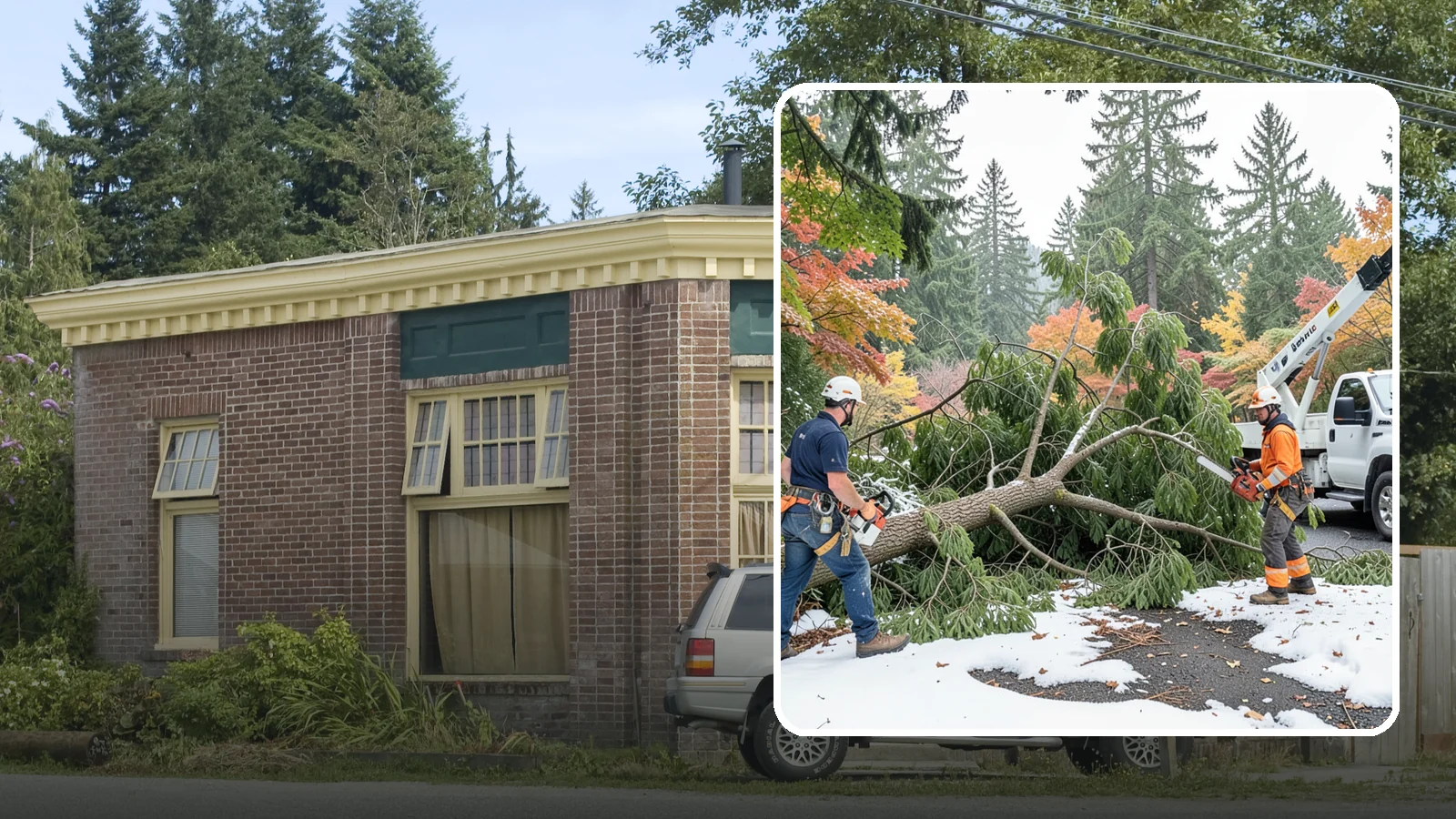 Snow and ice damage cleanup in Hamilton, Skagit County, WA - The cleanup of trees damaged by snow and ice loading.
