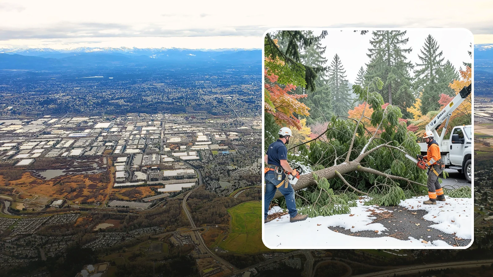 Snow and ice damage cleanup in Kent, King County, WA - The cleanup of trees damaged by snow and ice loading.