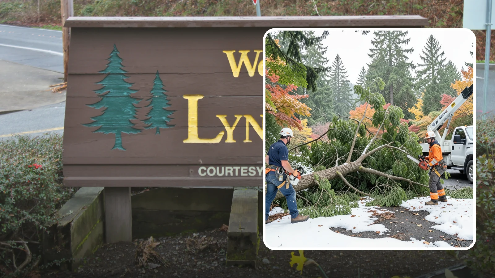 Snow and ice damage cleanup in Lynnwood, Snohomish County, WA - The cleanup of trees damaged by snow and ice loading.