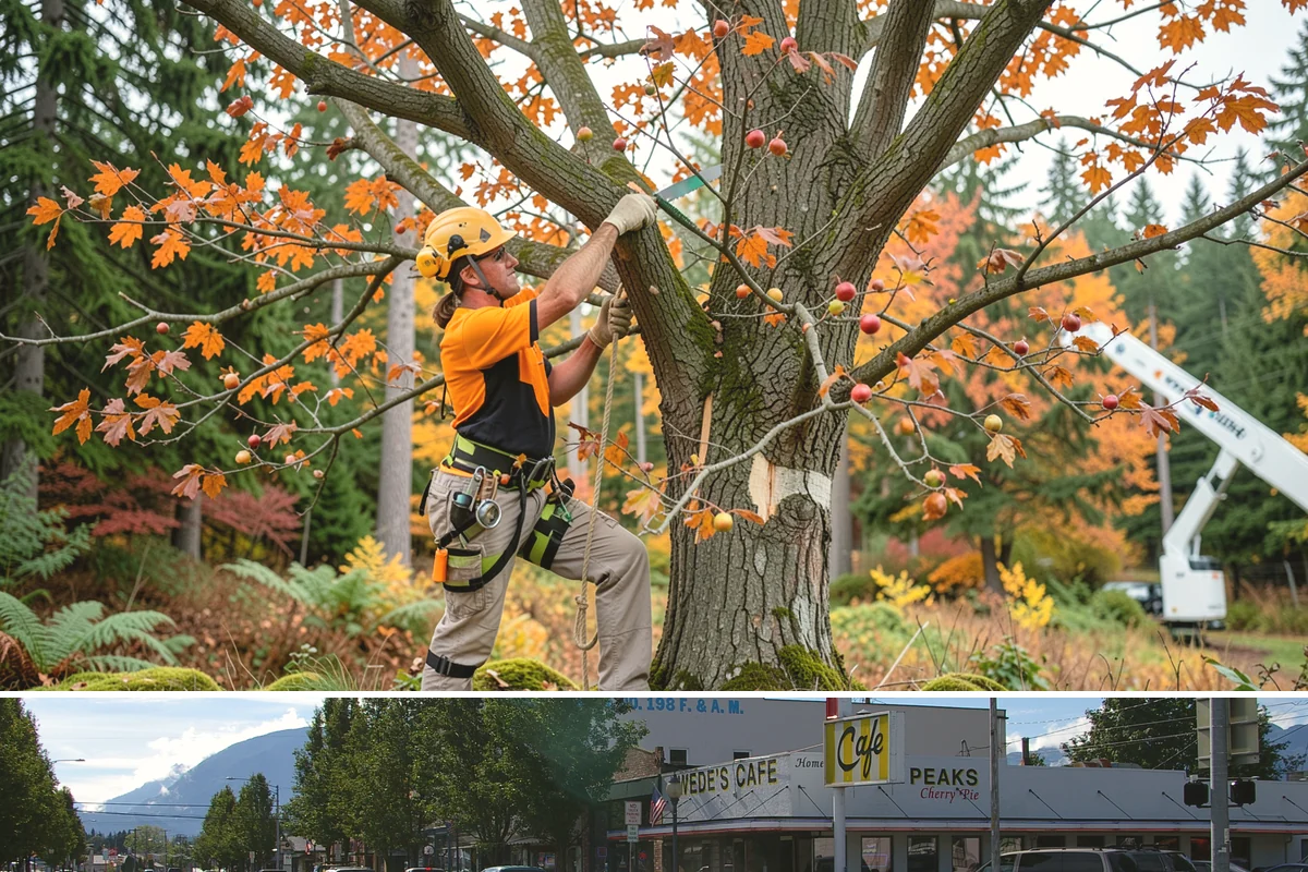 Snow and ice damage cleanup in North Bend, King County, WA - This service is performed during winter months following snow and ice loading events to relieve tension on limbs and remove...