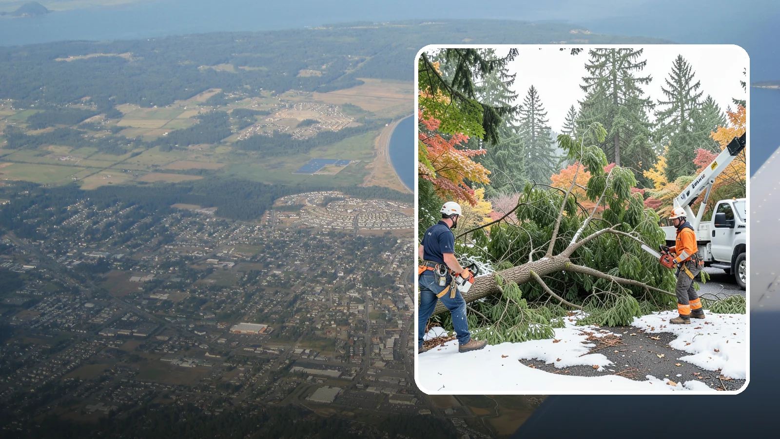 Snow and ice damage cleanup in Oak Harbor, Island County, WA - The cleanup of trees damaged by snow and ice loading.