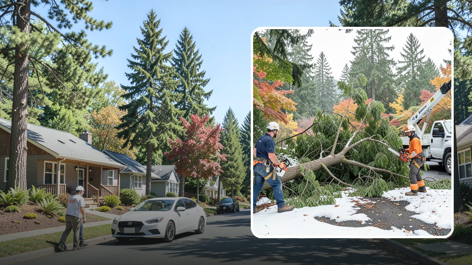 Snow and ice damage cleanup in Orting, Pierce County, WA - The cleanup of trees damaged by snow and ice loading.