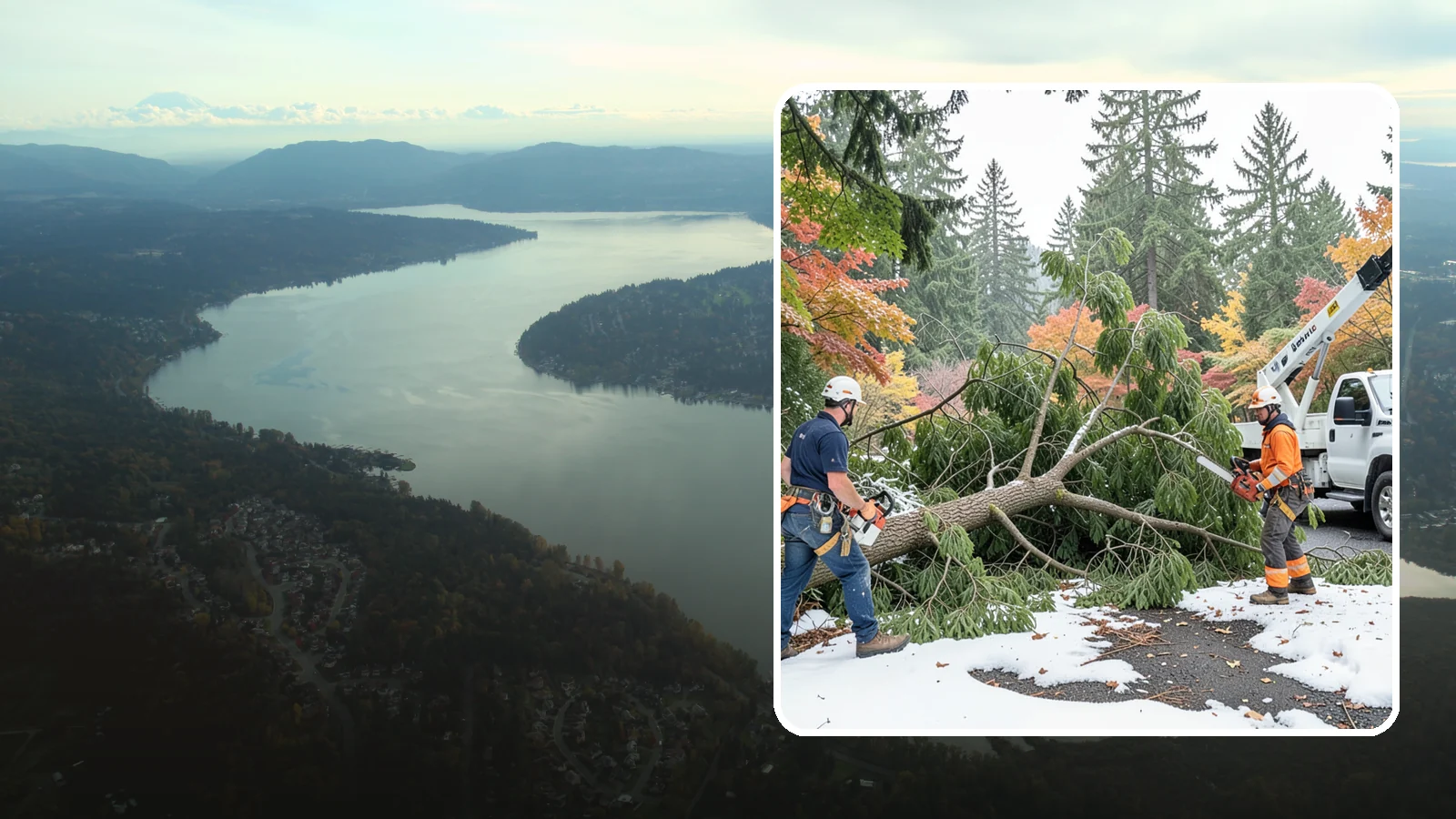 Snow and ice damage cleanup in Sammamish, King County, WA - The cleanup of trees damaged by snow and ice loading.