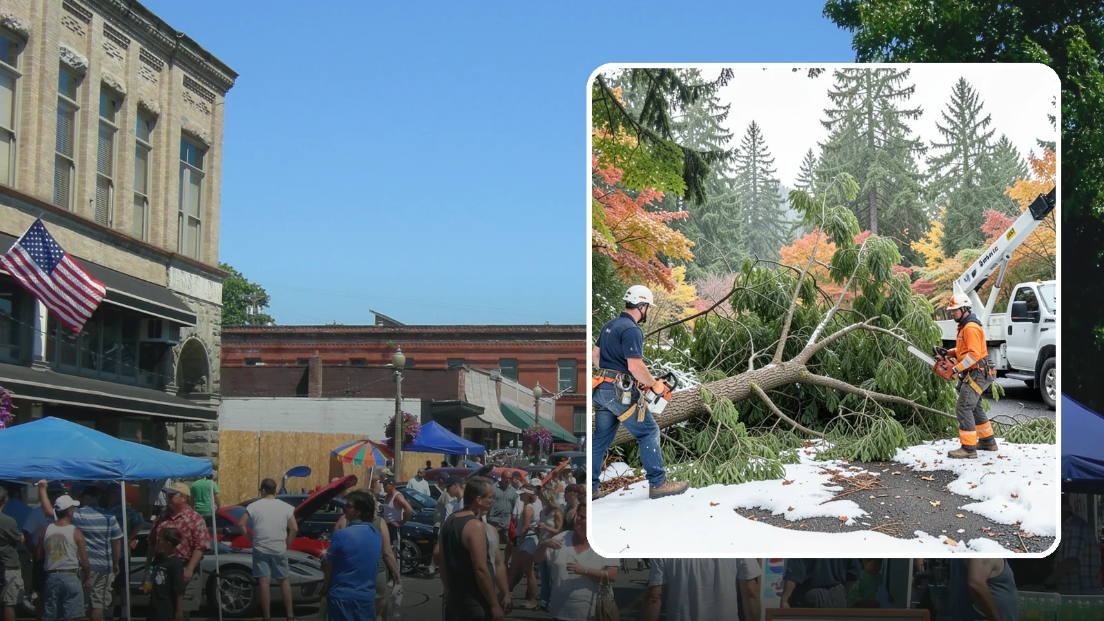 Snow and ice damage cleanup in Snohomish, Snohomish County, WA - The cleanup of trees damaged by snow and ice loading.