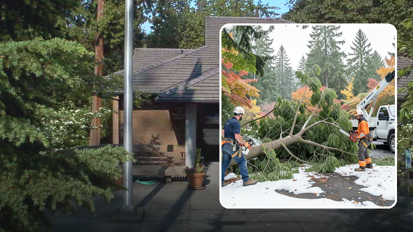 Snow and ice damage cleanup in Yarrow Point, King County, WA - The cleanup of trees damaged by snow and ice loading.