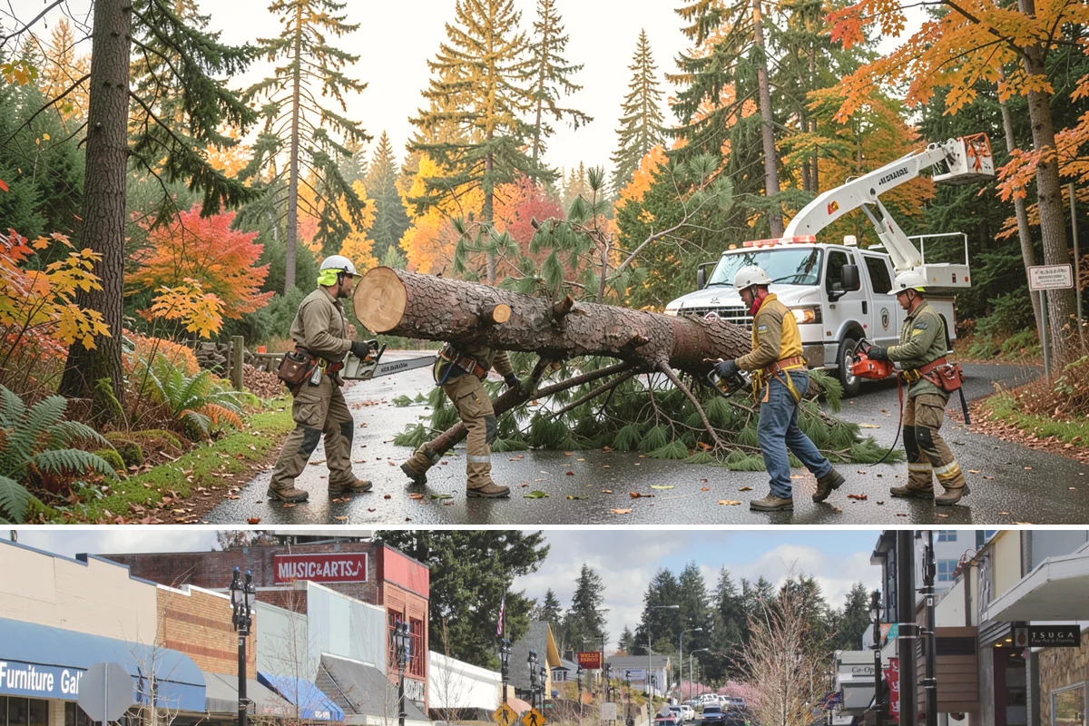 Static cabling installation in Bothell, King County, WA - Work can generally be performed year-round in Puget Sound weather provided branches are not frozen or ice-laden that could damage...
