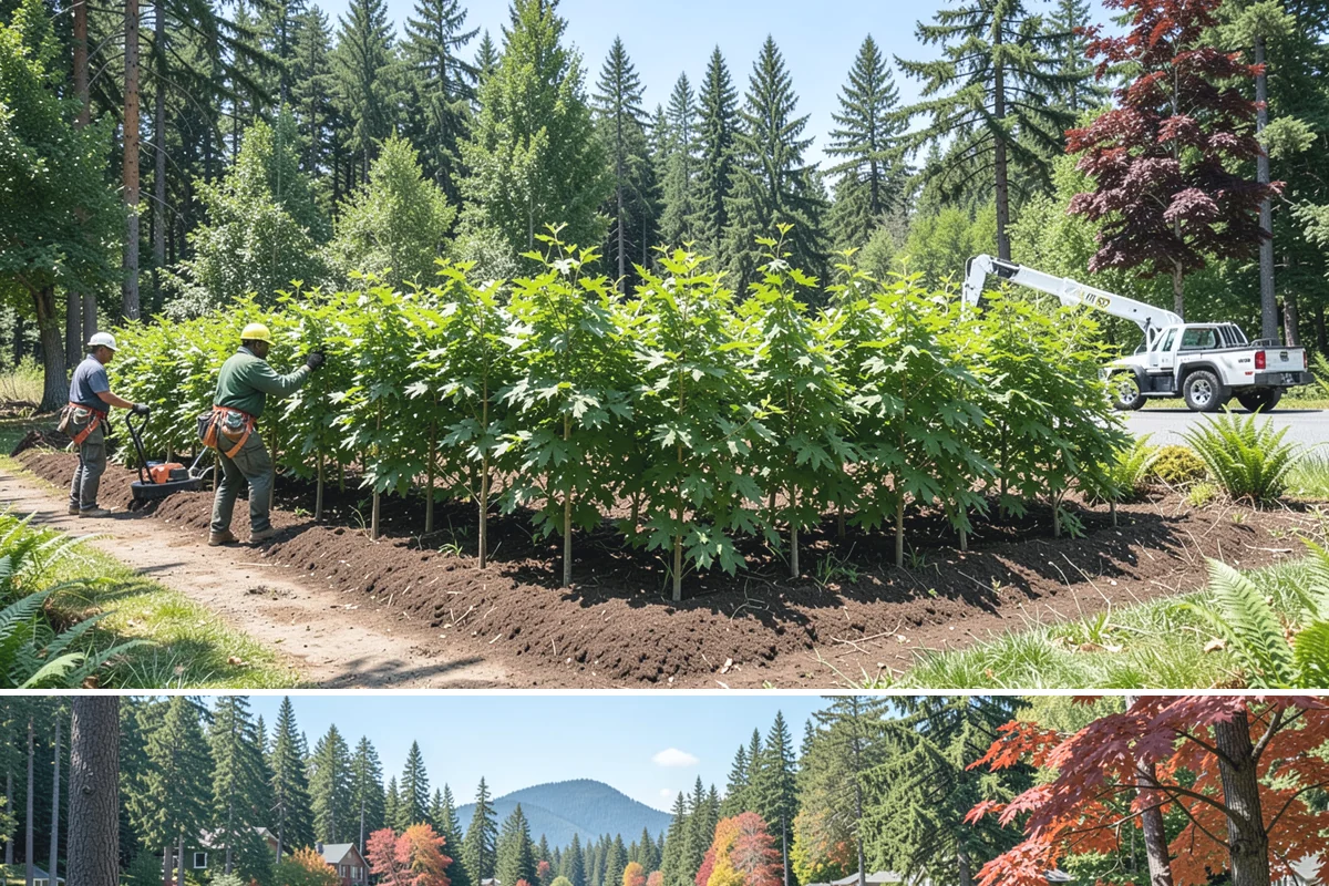 Static cabling installation in Covington, King County, WA - Work can generally be performed year-round in Puget Sound weather provided branches are not frozen or ice-laden that could damage...