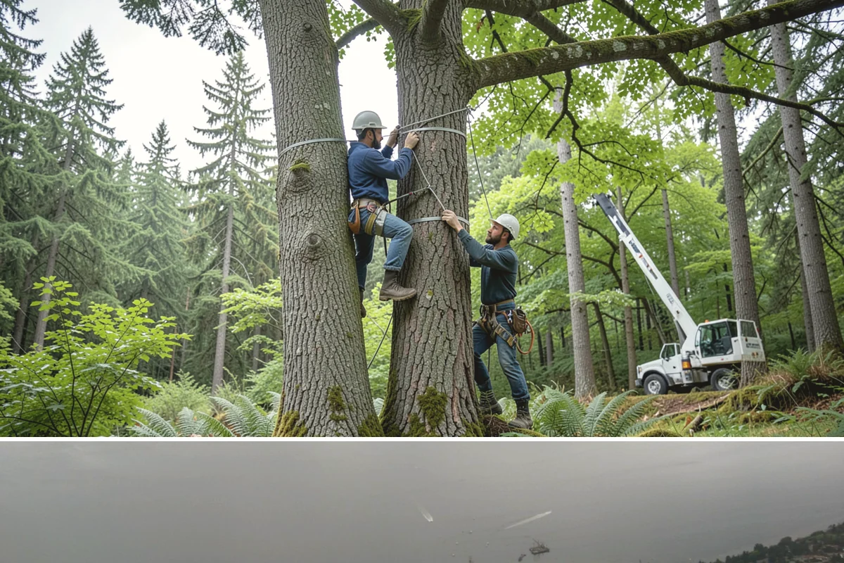 Static cabling installation in Des Moines, King County, WA - Work can generally be performed year-round in Puget Sound weather provided branches are not frozen or ice-laden that could damage...