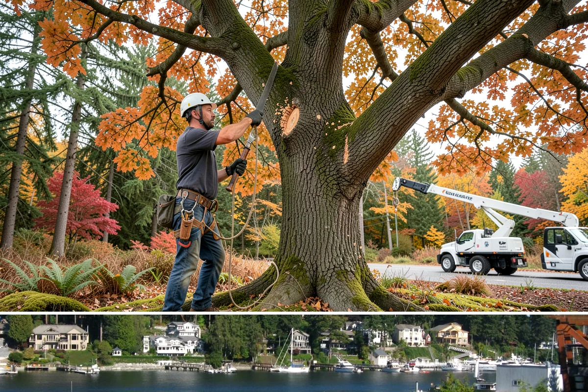 Static cabling installation in Gig Harbor, Pierce County, WA - Work can generally be performed year-round in Puget Sound weather provided branches are not frozen or ice-laden that could damage...