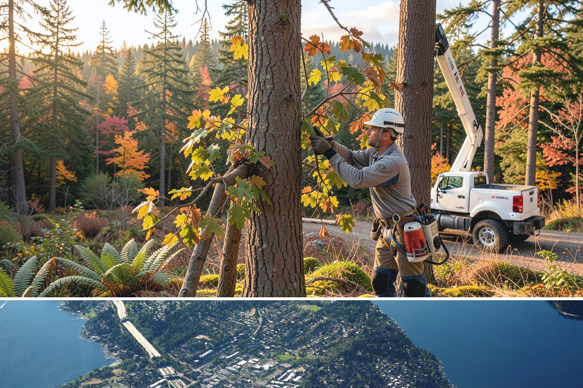 Static cabling installation in Mercer Island, King County, WA - Work can generally be performed year-round in Puget Sound weather provided branches are not frozen or ice-laden that could damage...