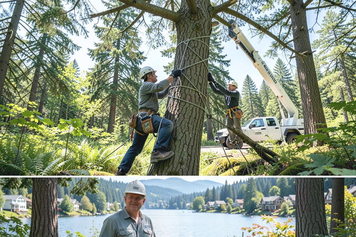 Static cabling installation in Milton, King County, WA - Work can generally be performed year-round in Puget Sound weather provided branches are not frozen or ice-laden that could damage...