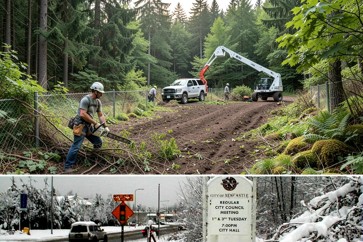Static cabling installation in Newcastle, King County, WA - Work can generally be performed year-round in Puget Sound weather provided branches are not frozen or ice-laden that could damage...