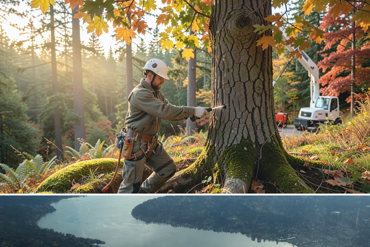 Static cabling installation in Sammamish, King County, WA - Work can generally be performed year-round in Puget Sound weather provided branches are not frozen or ice-laden that could damage...