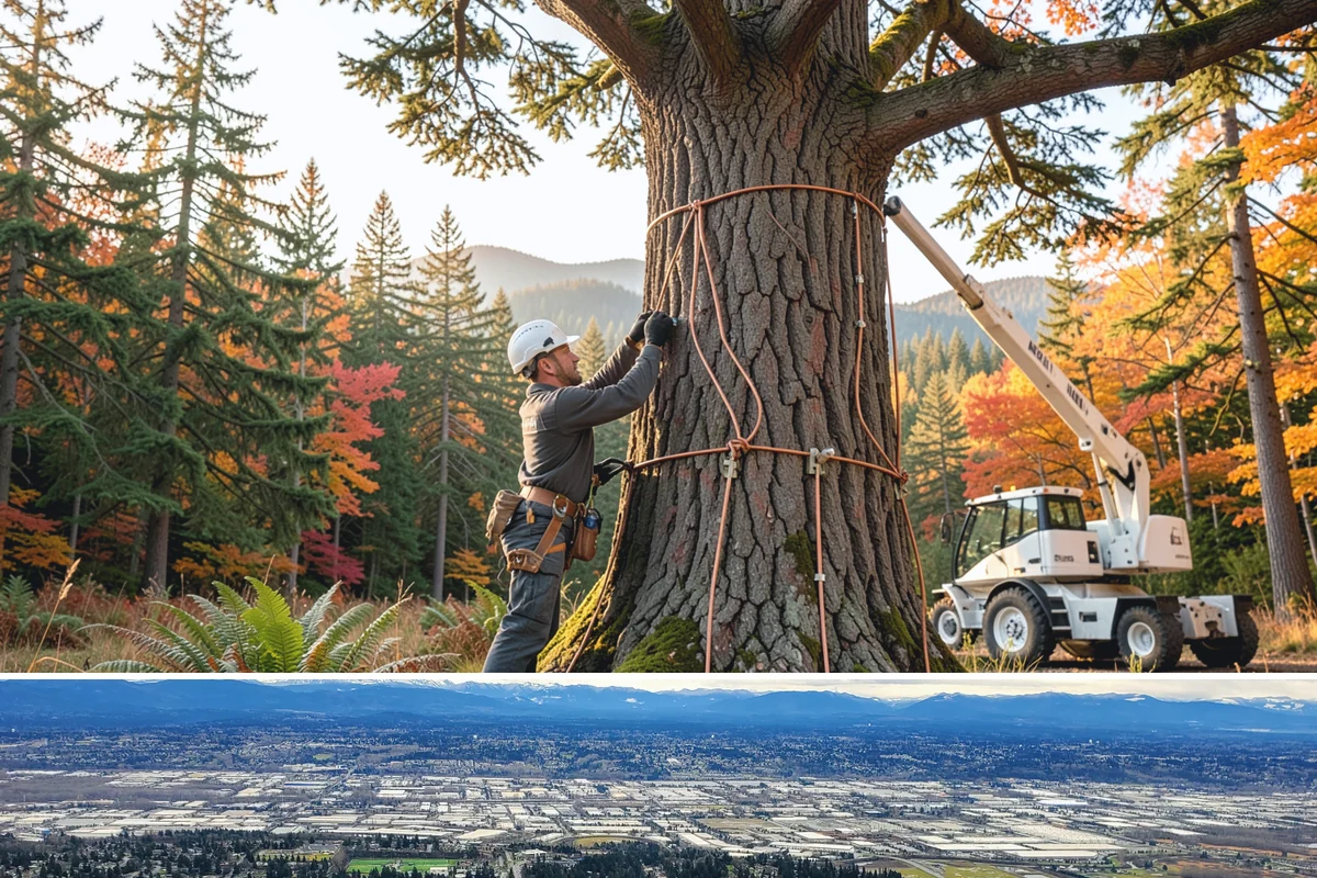 Static cabling installation in SeaTac, King County, WA - Work can generally be performed year-round in Puget Sound weather provided branches are not frozen or ice-laden that could damage...