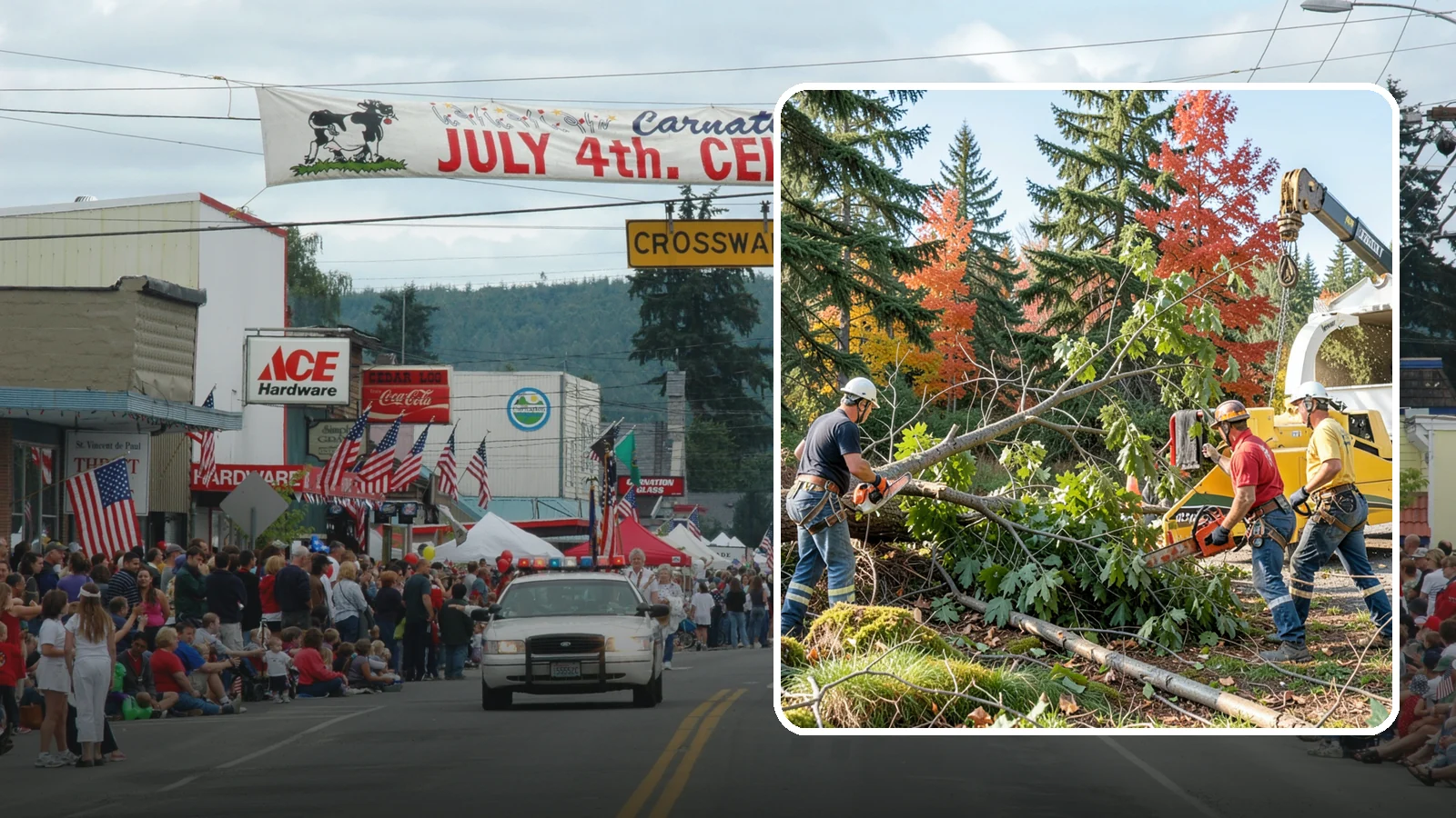 Storm-damaged tree removal in Carnation, King County, WA - The removal of trees damaged by high winds, snow, ice, or lightning.