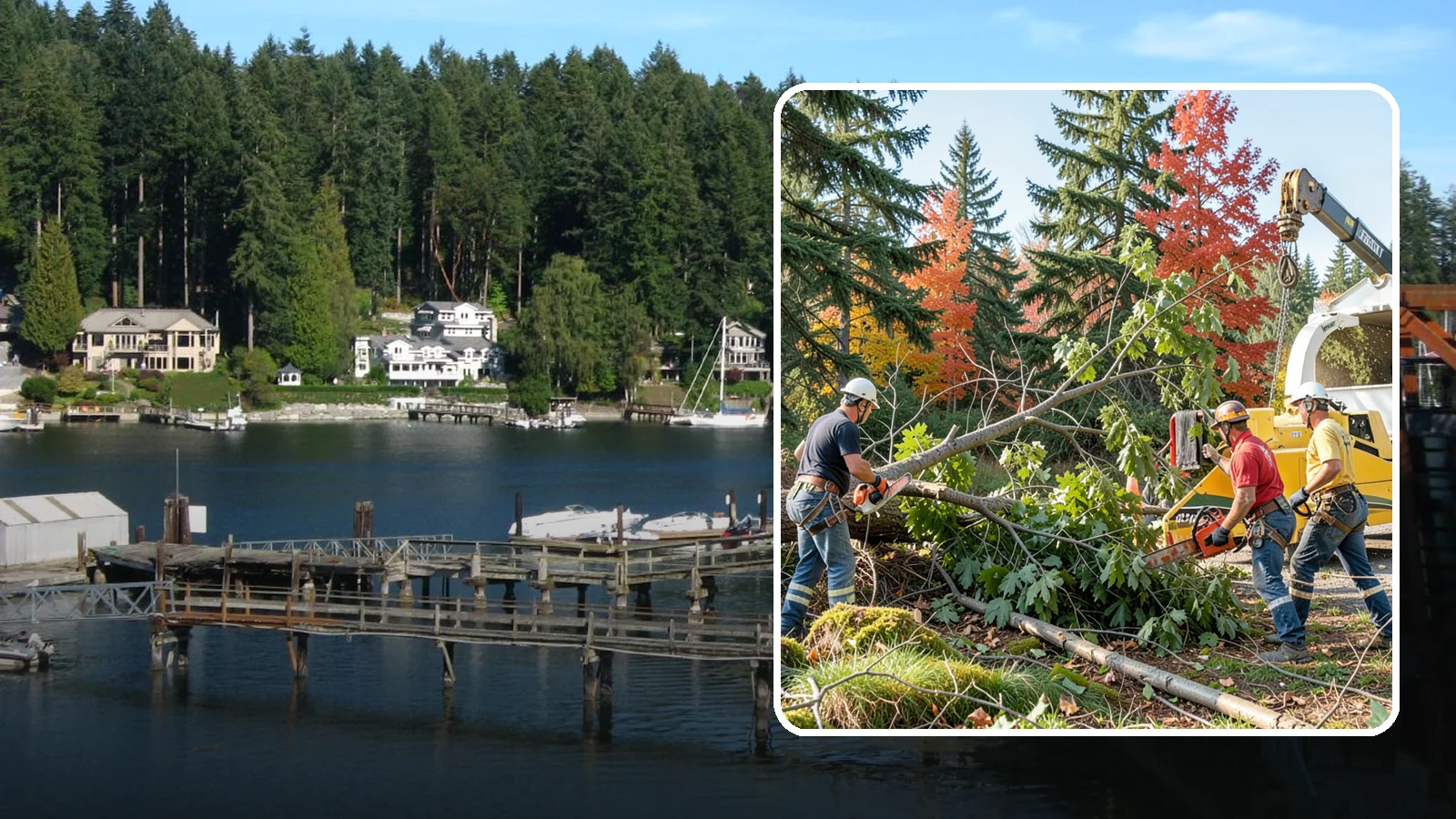 Storm-damaged tree removal in Gig Harbor, Pierce County, WA - The removal of trees damaged by high winds, snow, ice, or lightning.