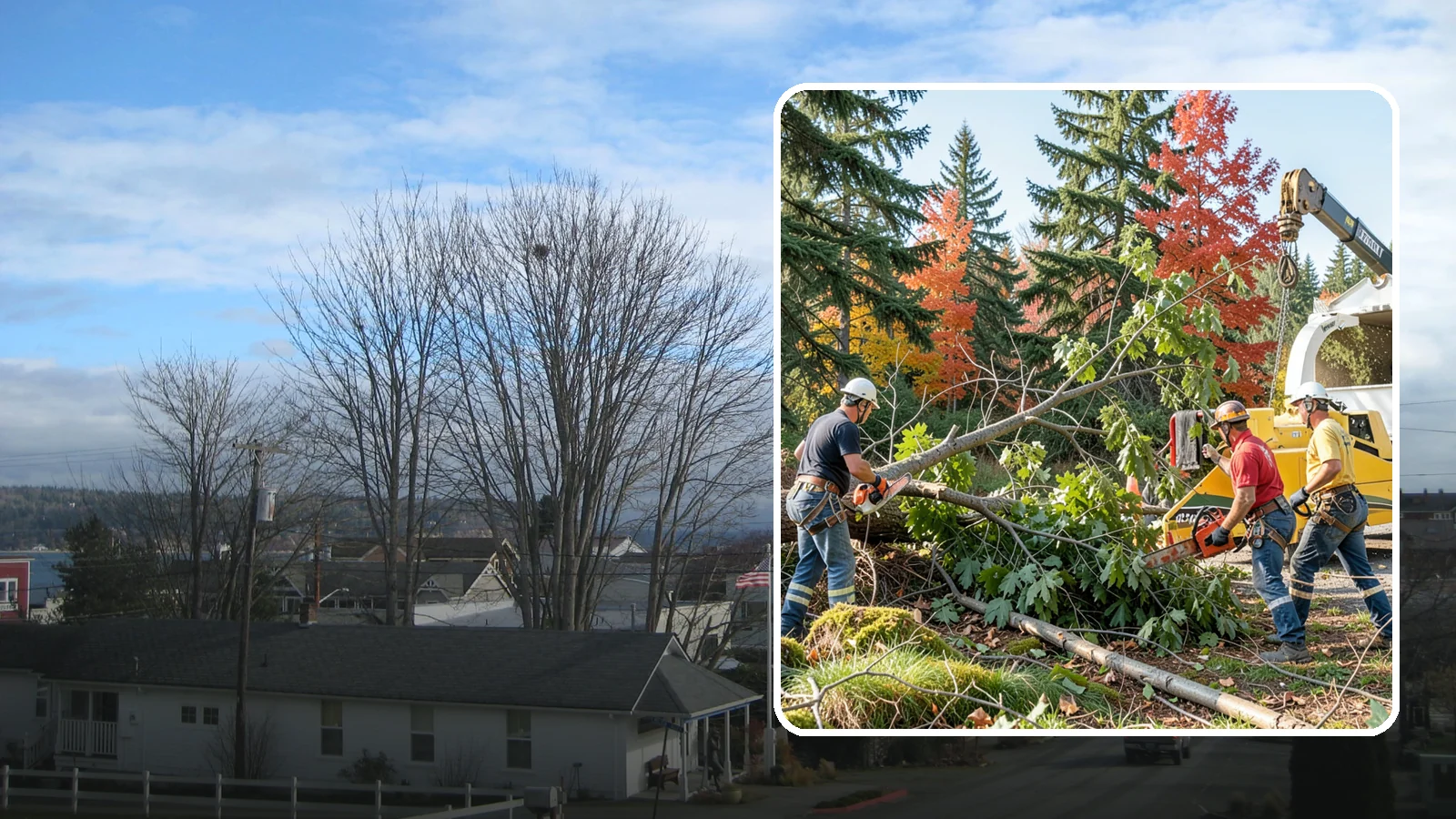 Storm-damaged tree removal in Langley, Island County, WA - The removal of trees damaged by high winds, snow, ice, or lightning.