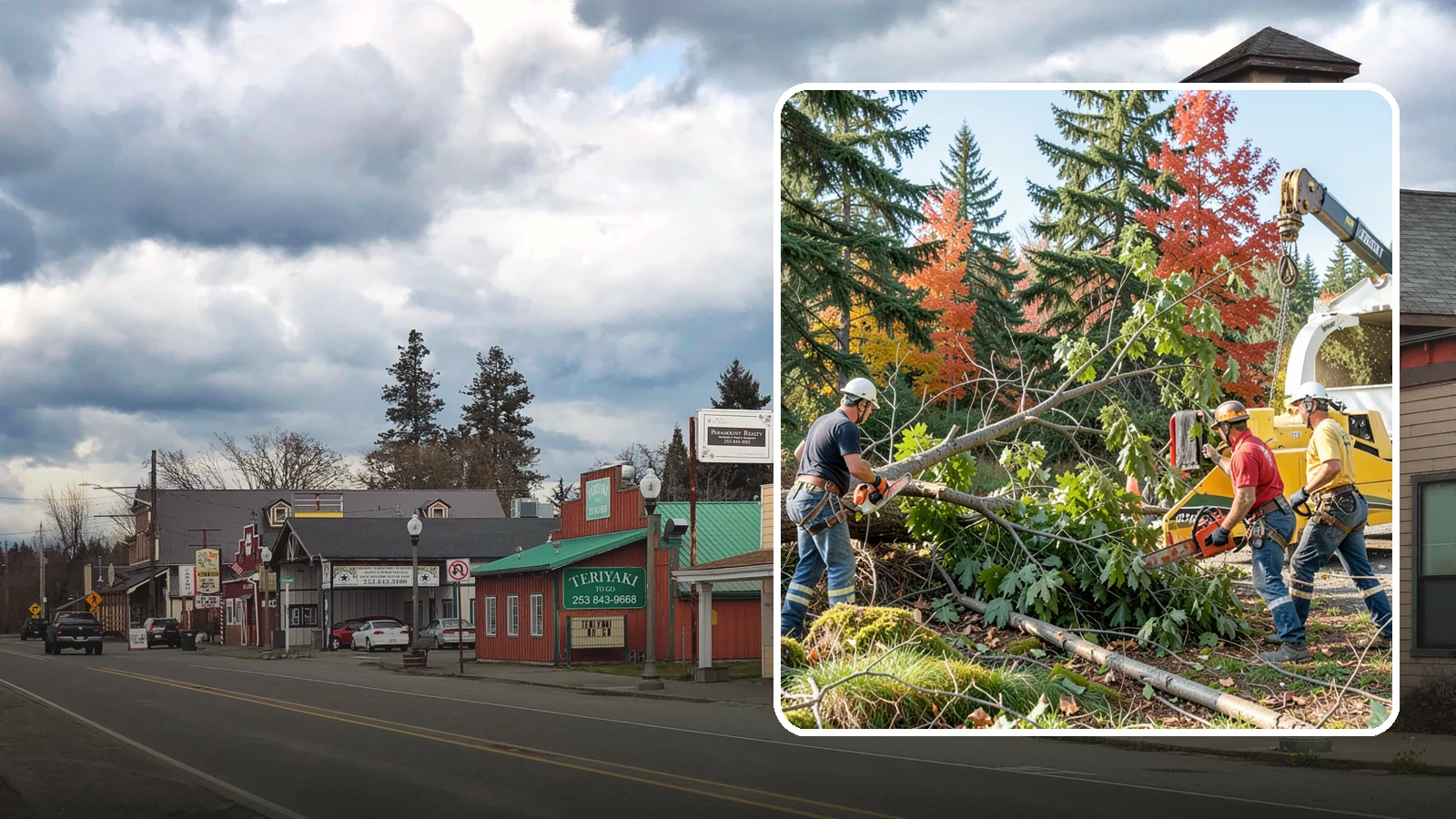 Storm-damaged tree removal in Roy, Pierce County, WA - The removal of trees damaged by high winds, snow, ice, or lightning.