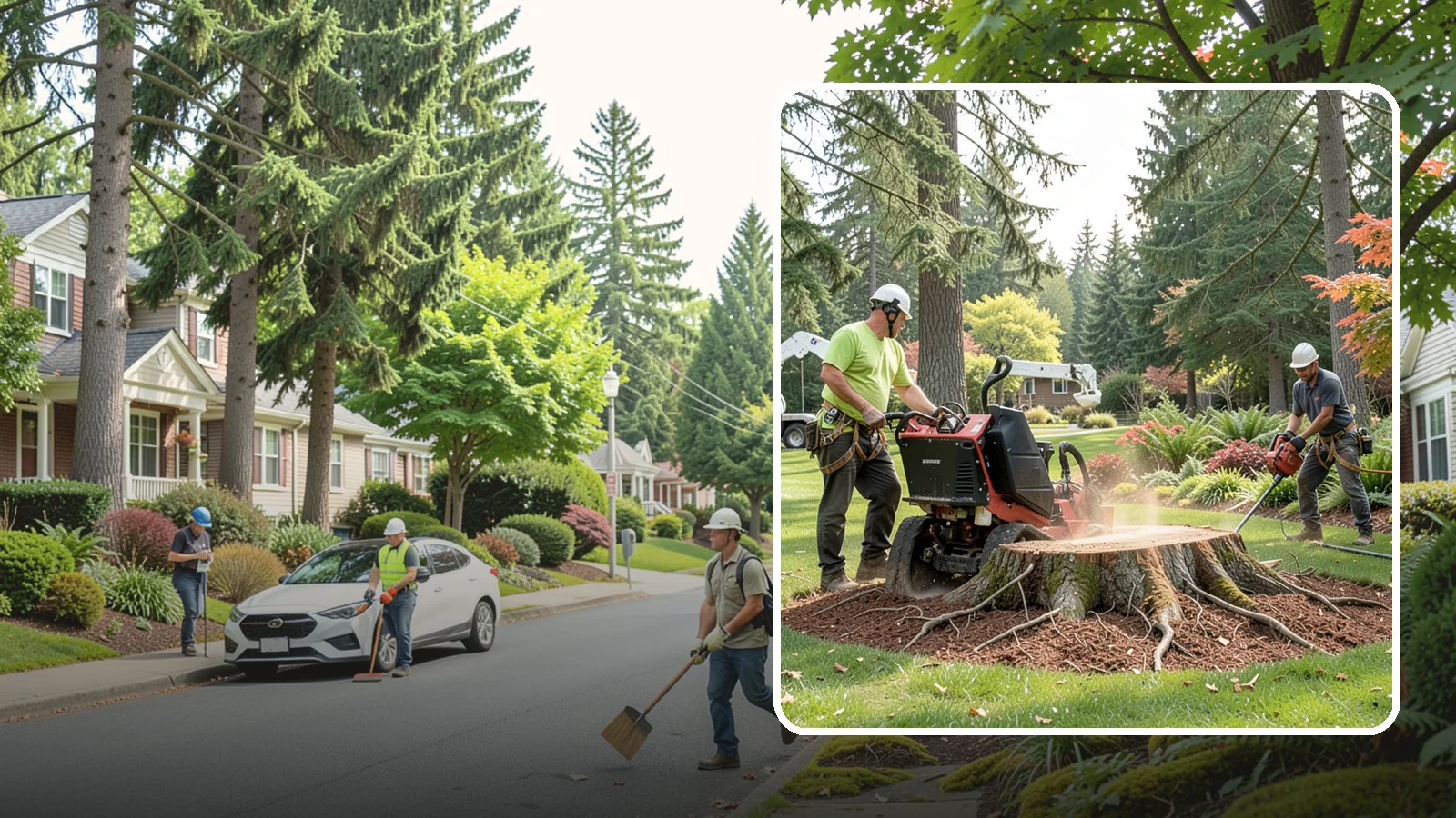 Stump grinding in Beaux Arts Village, King County, WA - The mechanical grinding of a stump below grade.