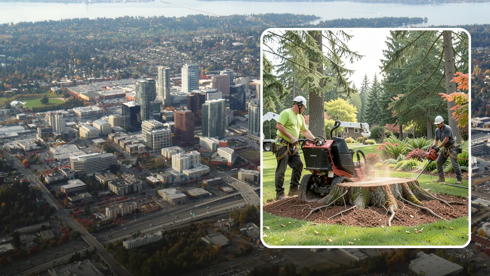 Stump grinding in Bellevue, King County, WA - The mechanical grinding of a stump below grade.
