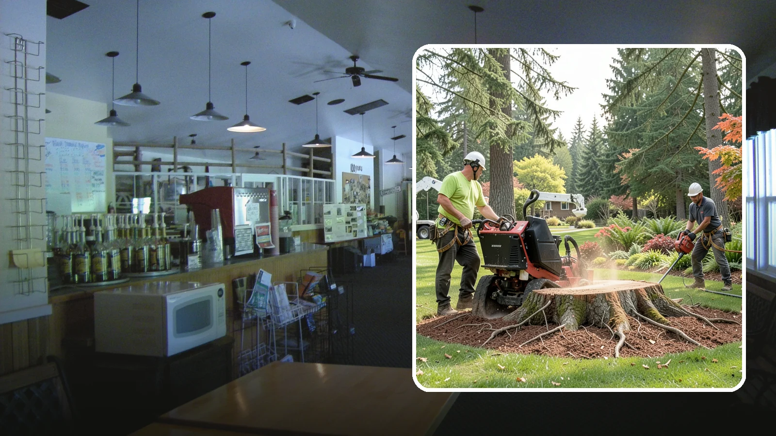 Stump grinding in Black Diamond, King County, WA - The mechanical grinding of a stump below grade.
