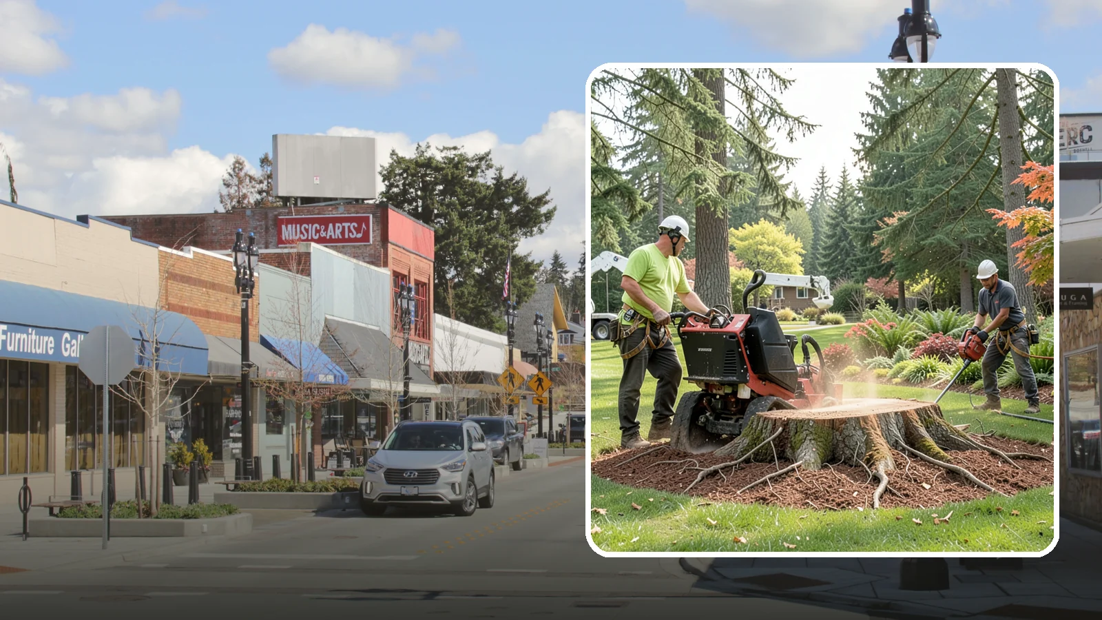 Stump grinding in Bothell, King County, WA - The mechanical grinding of a stump below grade.