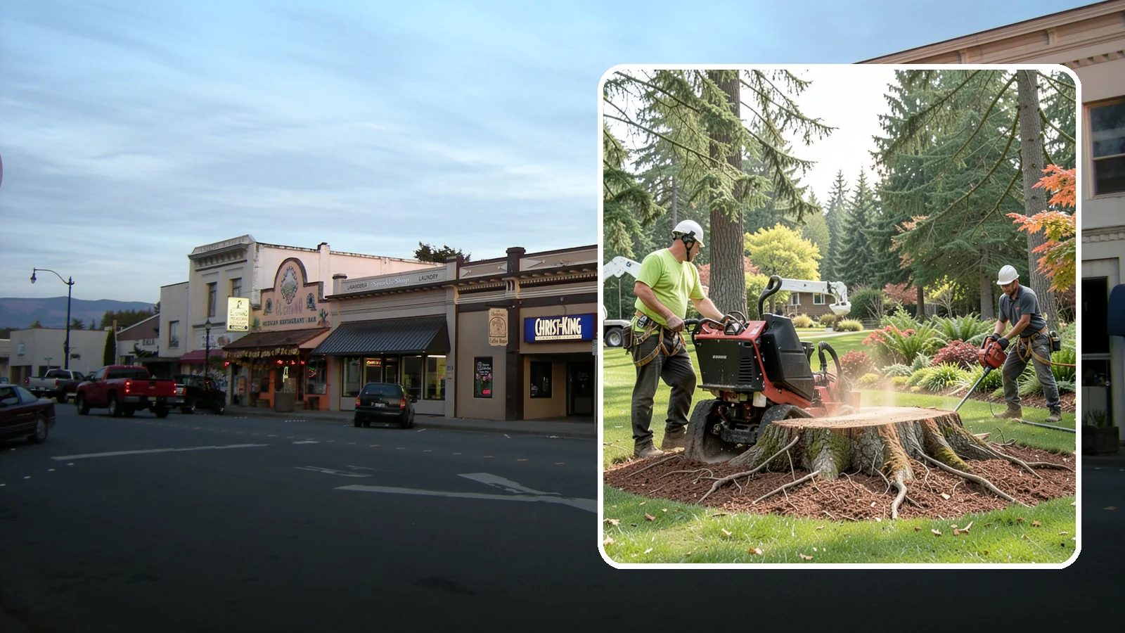 Stump grinding in Burlington, Skagit County, WA - The mechanical grinding of a stump below grade.