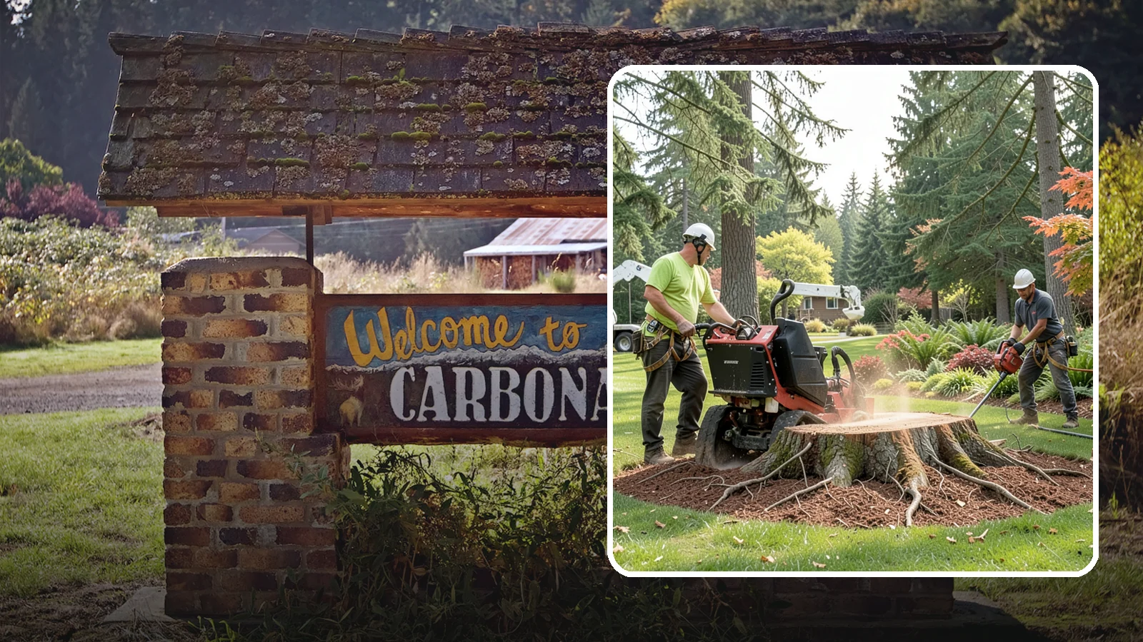 Stump grinding in Carbonado, Pierce County, WA - The mechanical grinding of a stump below grade.
