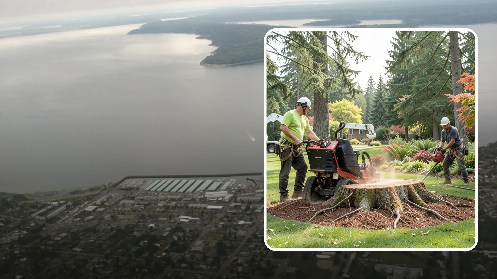 Stump grinding in Des Moines, King County, WA - The mechanical grinding of a stump below grade.