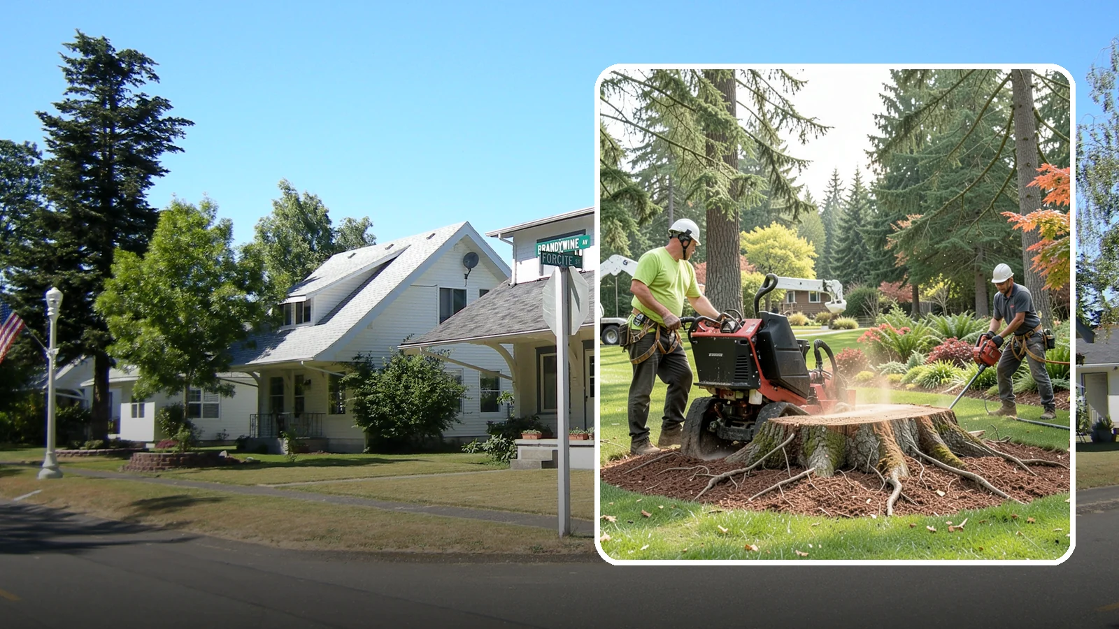 Stump grinding in DuPont, Pierce County, WA - The mechanical grinding of a stump below grade.