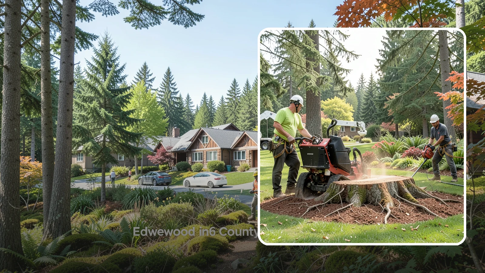 Stump grinding in Edgewood, Pierce County, WA - The mechanical grinding of a stump below grade.