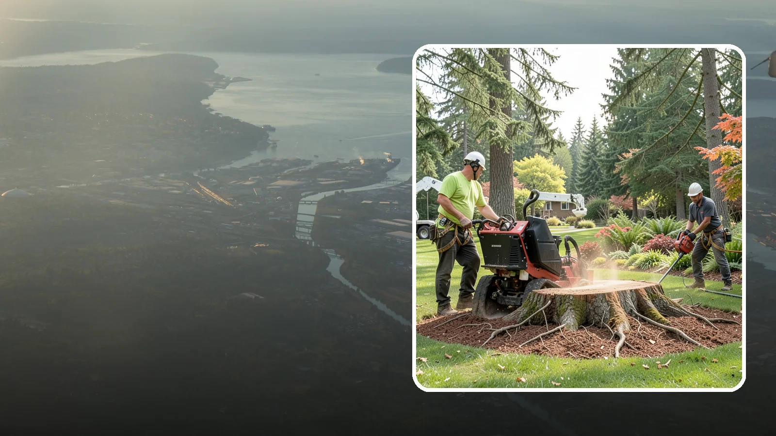 Stump grinding in Fife, Pierce County, WA - The mechanical grinding of a stump below grade.