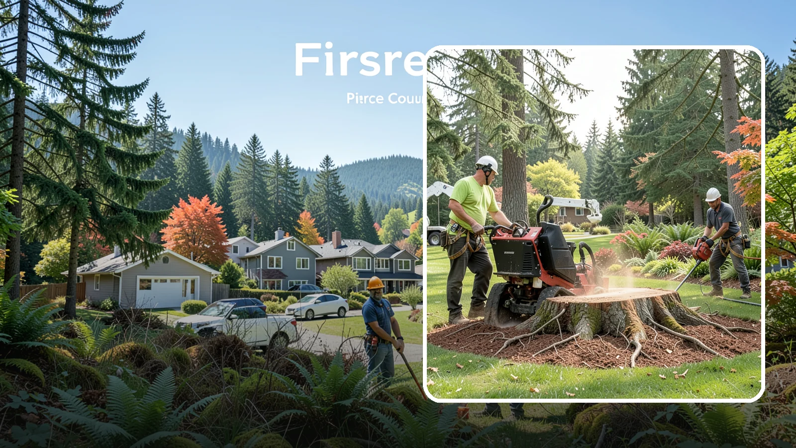 Stump grinding in Fircrest, Pierce County, WA - The mechanical grinding of a stump below grade.