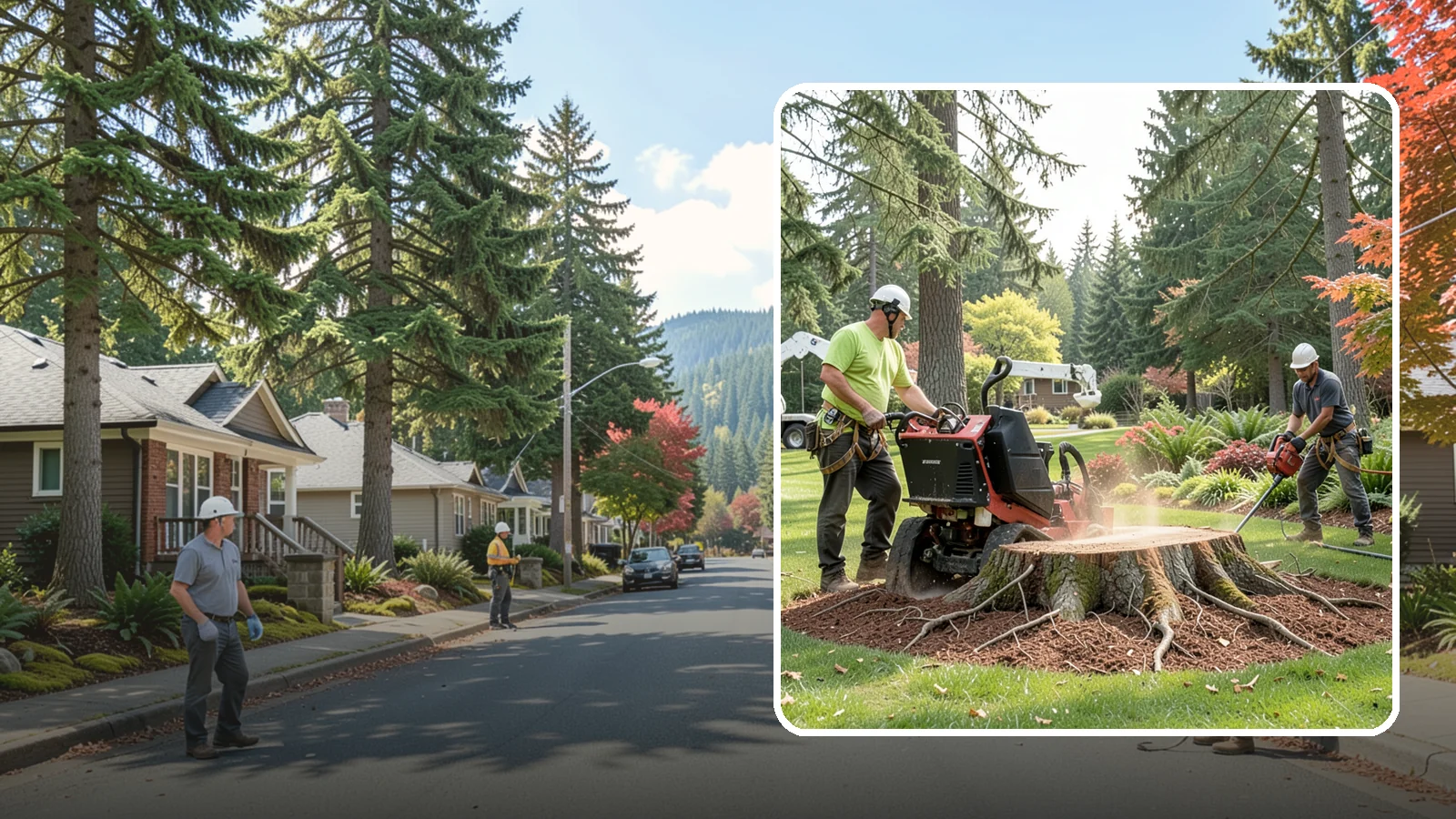 Stump grinding in Hunts Point, King County, WA - The mechanical grinding of a stump below grade.