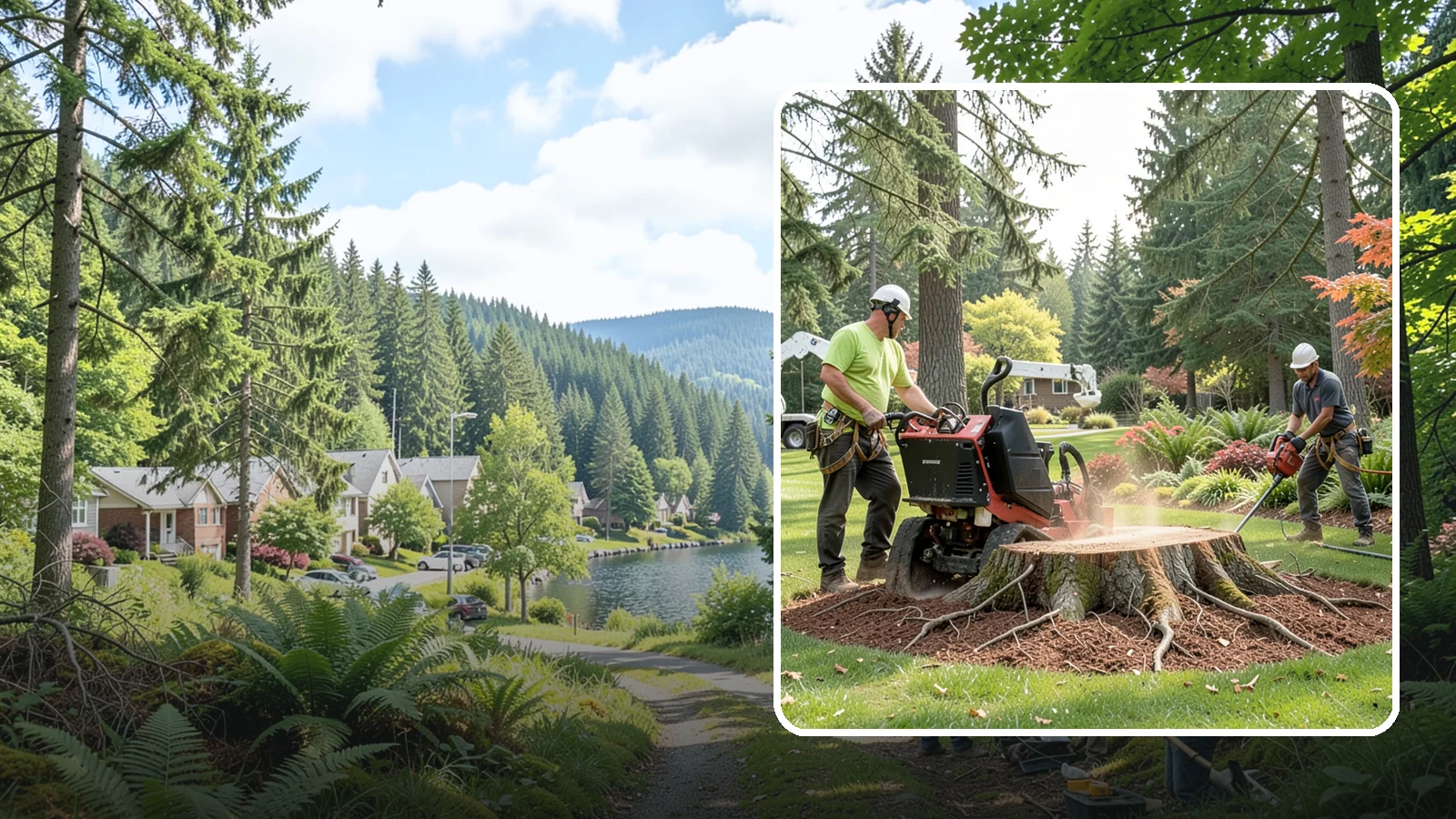 Stump grinding in Lake Forest Park, King County, WA - The mechanical grinding of a stump below grade.