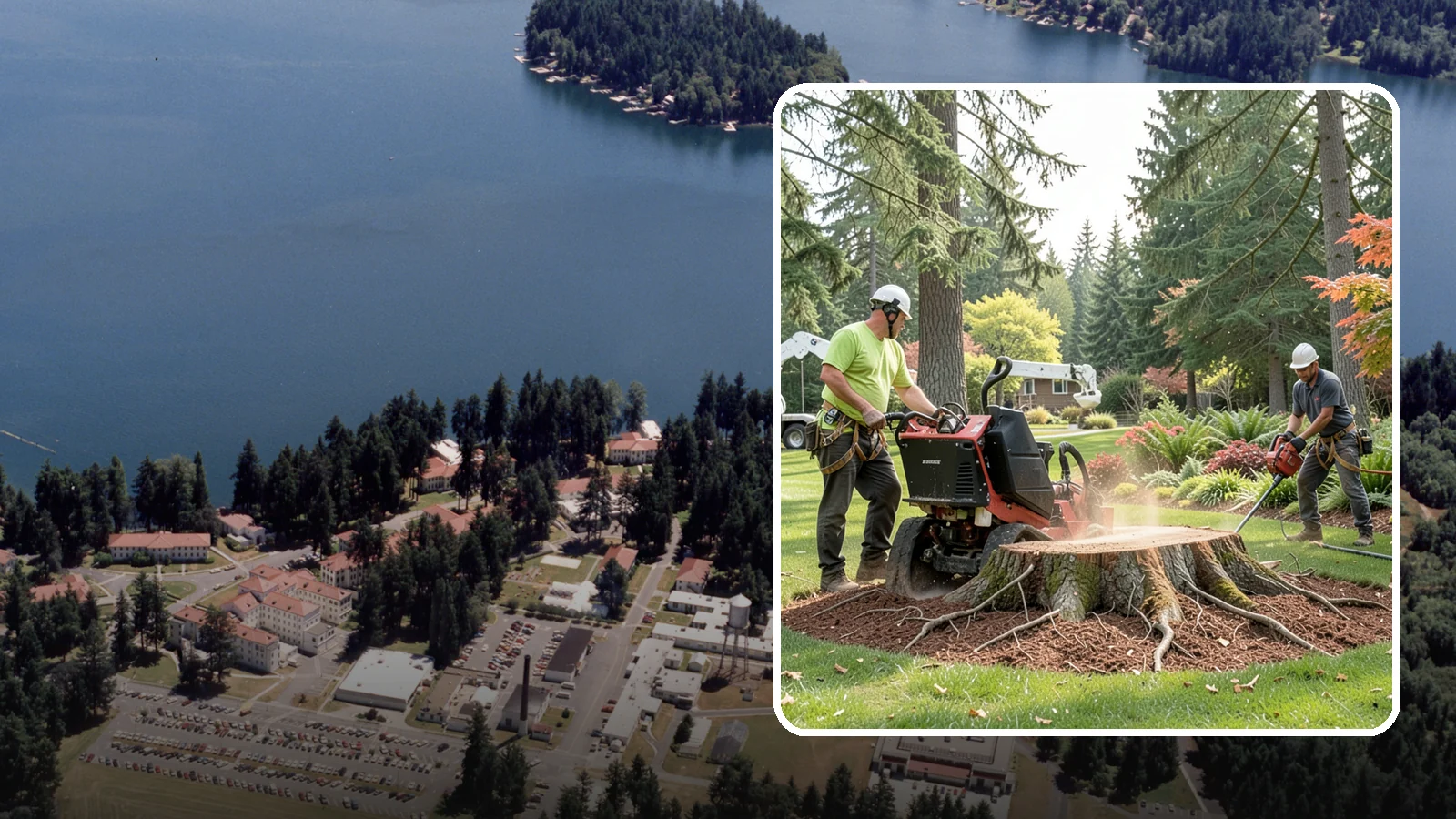 Stump grinding in Lakewood, Pierce County, WA - The mechanical grinding of a stump below grade.
