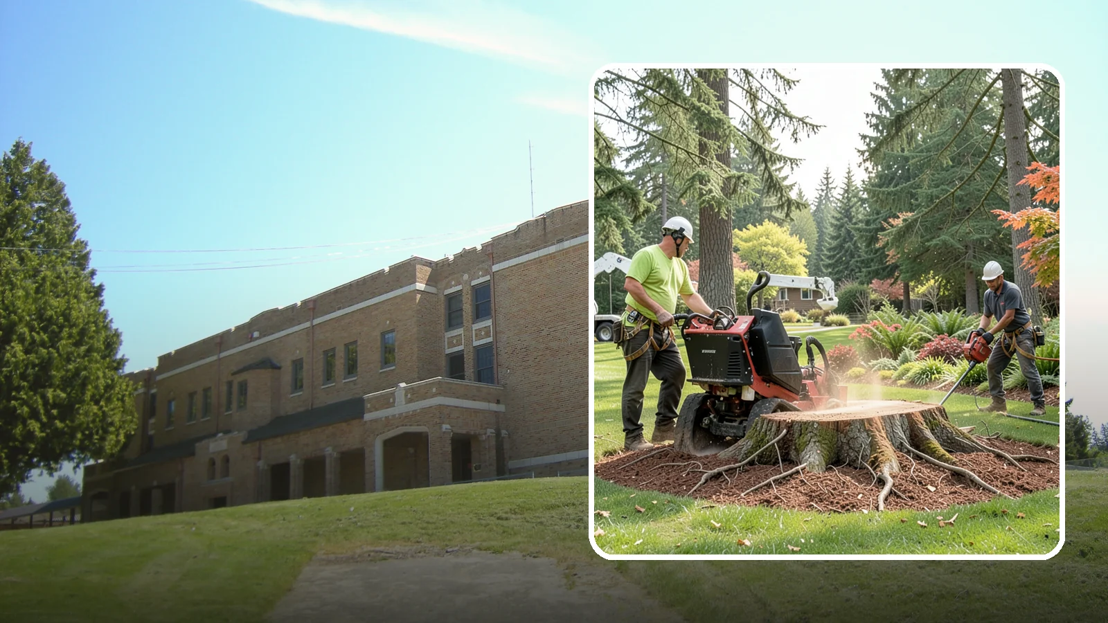 Stump grinding in Maple Valley, King County, WA - The mechanical grinding of a stump below grade.