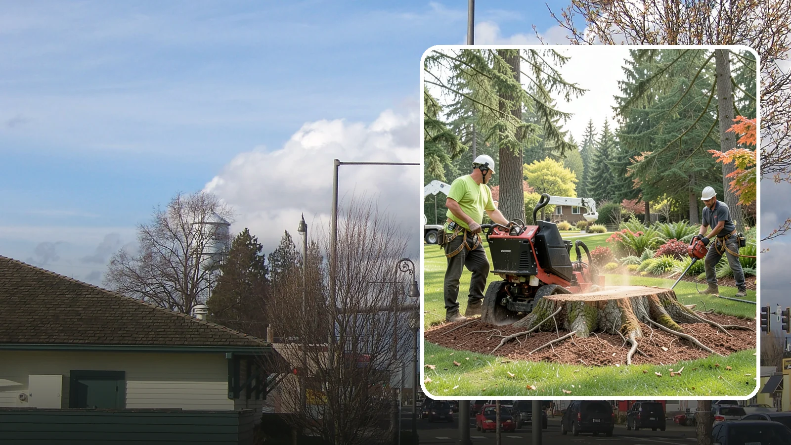 Stump grinding in Marysville, Snohomish County, WA - The mechanical grinding of a stump below grade.
