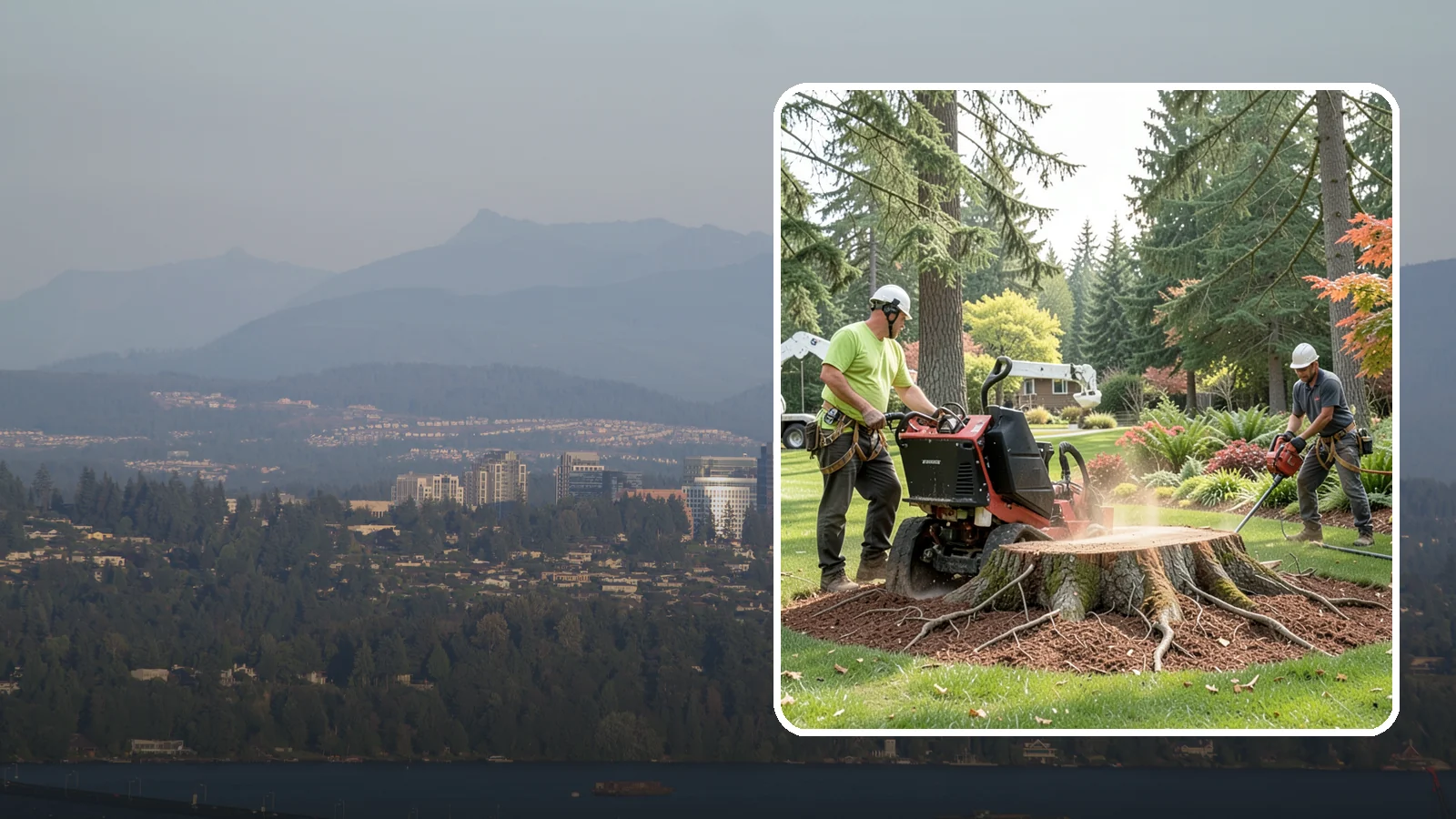 Stump grinding in Medina, King County, WA - The mechanical grinding of a stump below grade.