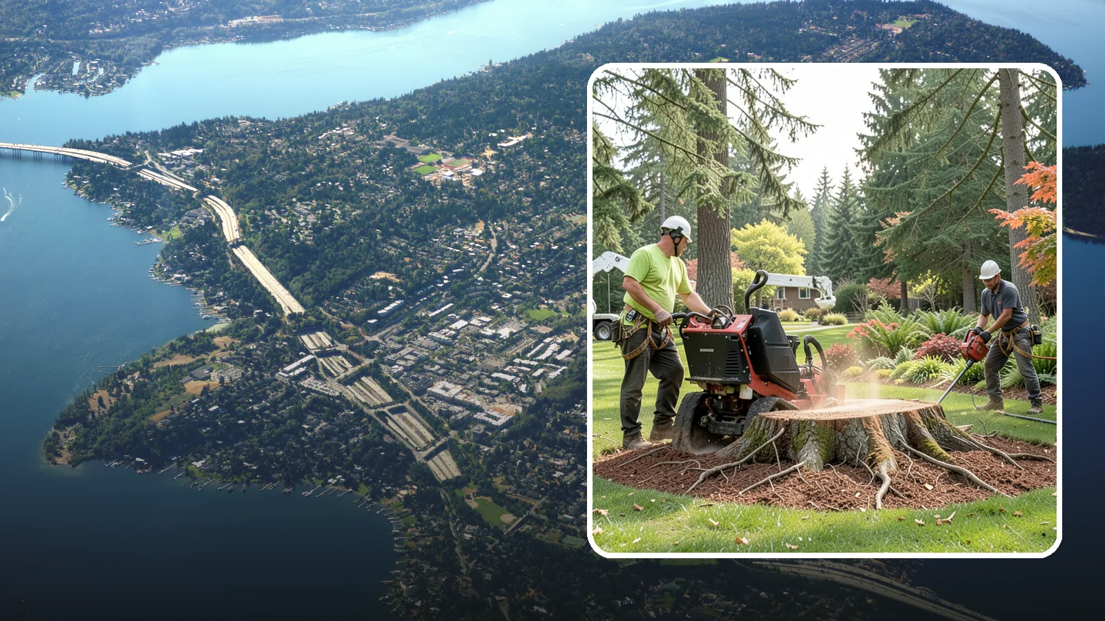 Stump grinding in Mercer Island, King County, WA - The mechanical grinding of a stump below grade.