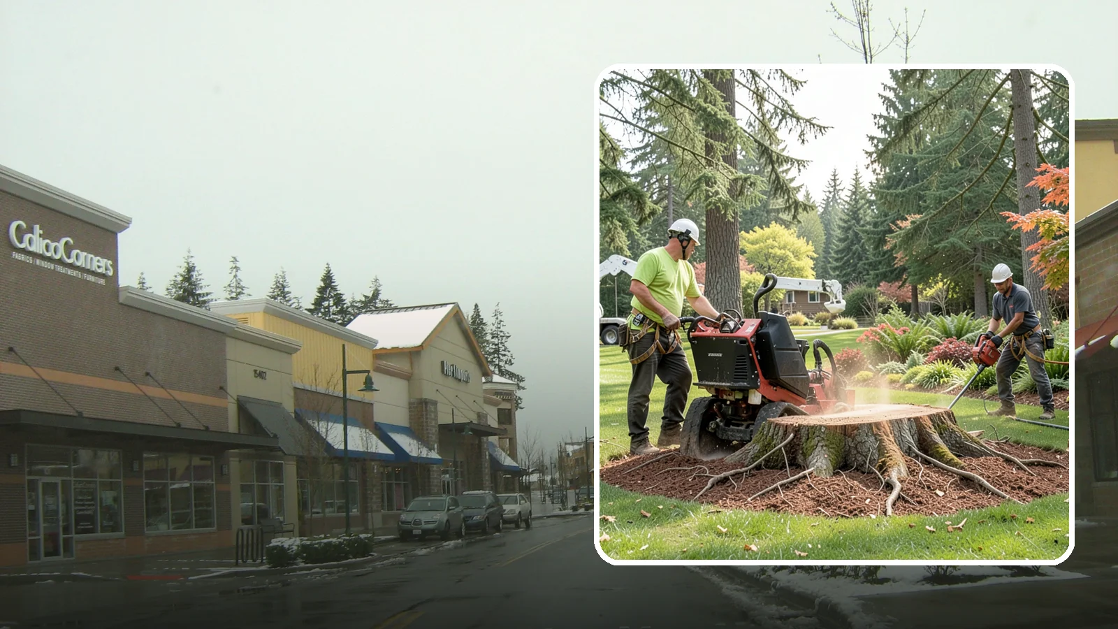 Stump grinding in Mill Creek, Snohomish County, WA - The mechanical grinding of a stump below grade.