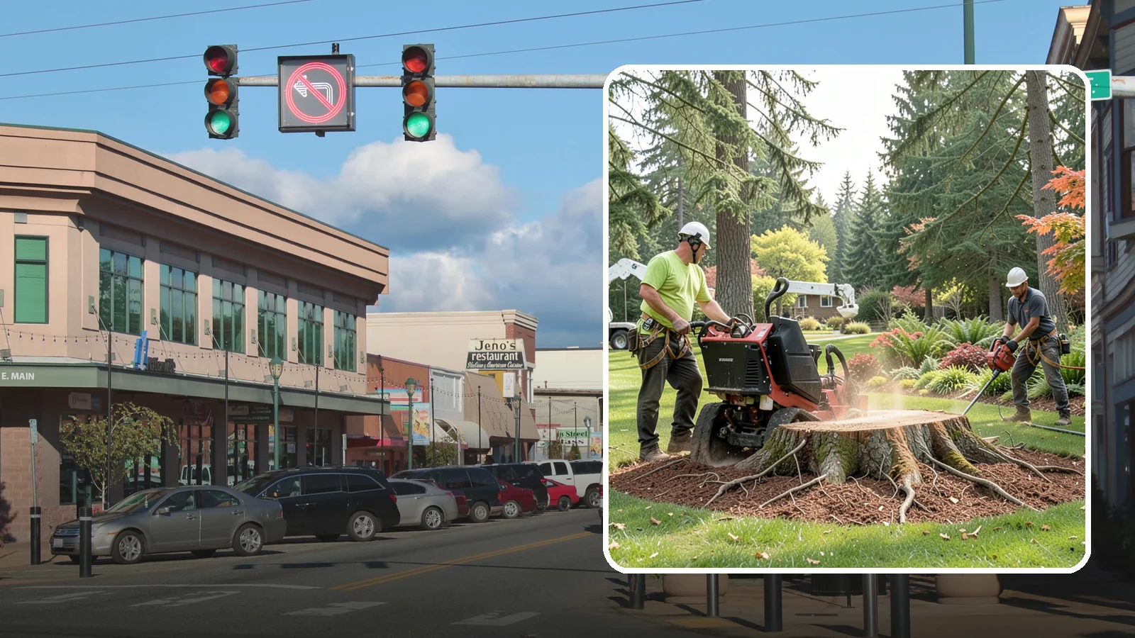 Stump grinding in Monroe, Snohomish County, WA - The mechanical grinding of a stump below grade.