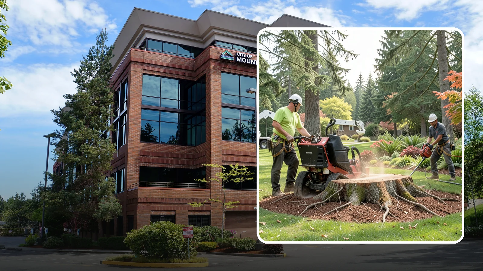 Stump grinding in Mountlake Terrace, Snohomish County, WA - The mechanical grinding of a stump below grade.