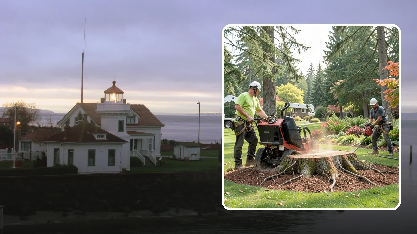 Stump grinding in Mukilteo, Snohomish County, WA - The mechanical grinding of a stump below grade.