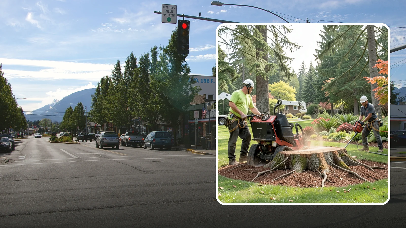 Stump grinding in North Bend, King County, WA - The mechanical grinding of a stump below grade.