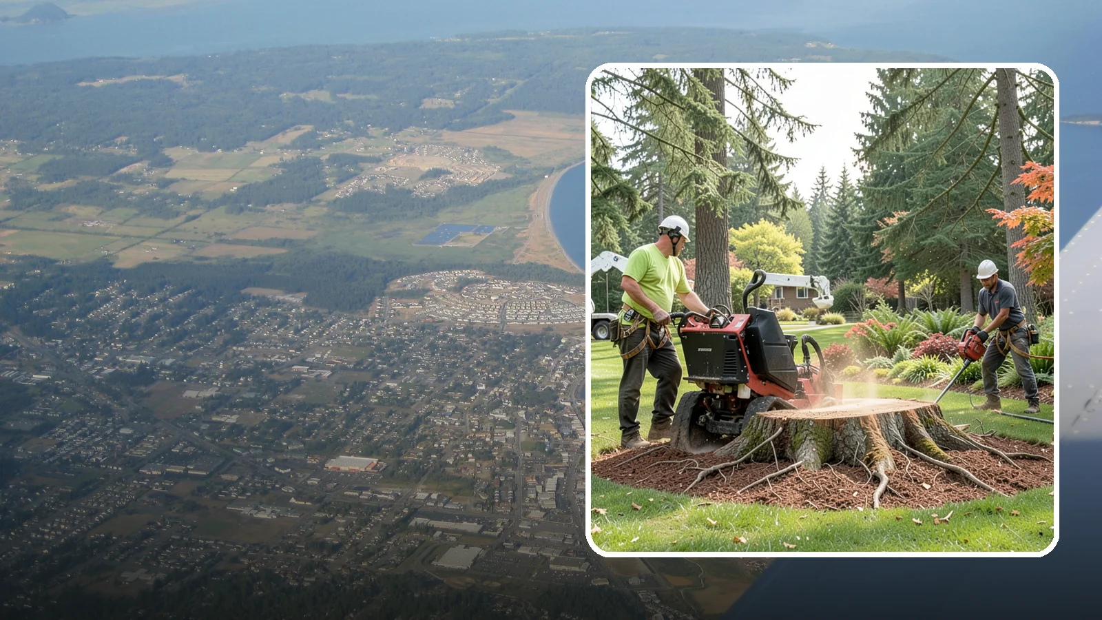 Stump grinding in Oak Harbor, Island County, WA - The mechanical grinding of a stump below grade.