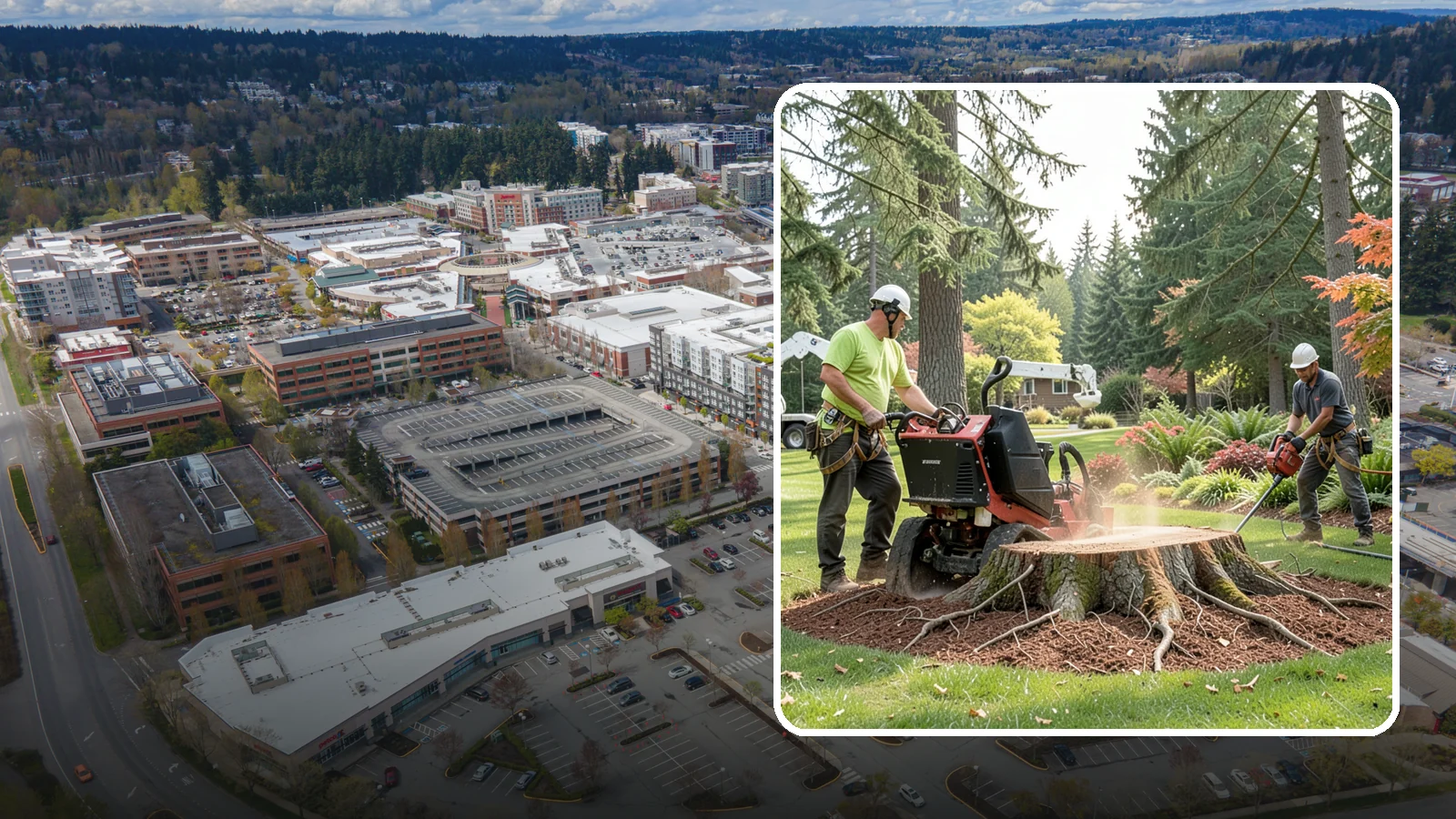 Stump grinding in Redmond, King County, WA - The mechanical grinding of a stump below grade.