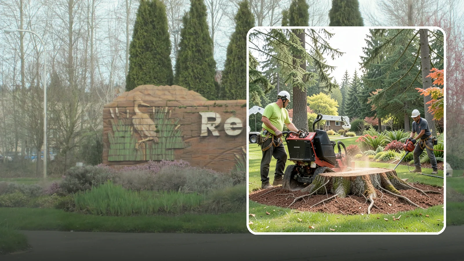 Stump grinding in Renton, King County, WA - The mechanical grinding of a stump below grade.